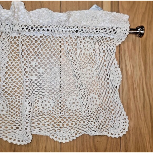 VTG Crochet Curtains Top Treatment Valances Cafe Boho 100% cotton Crochet Beige - Picture 10 of 16